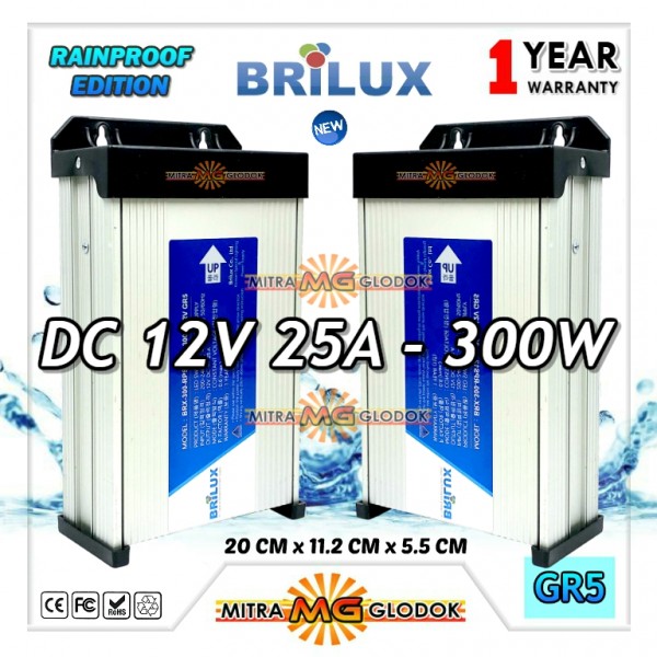 Power Supply Trafo Brilux DC 12V 25A | 300W (Super Quality) - Rainproof